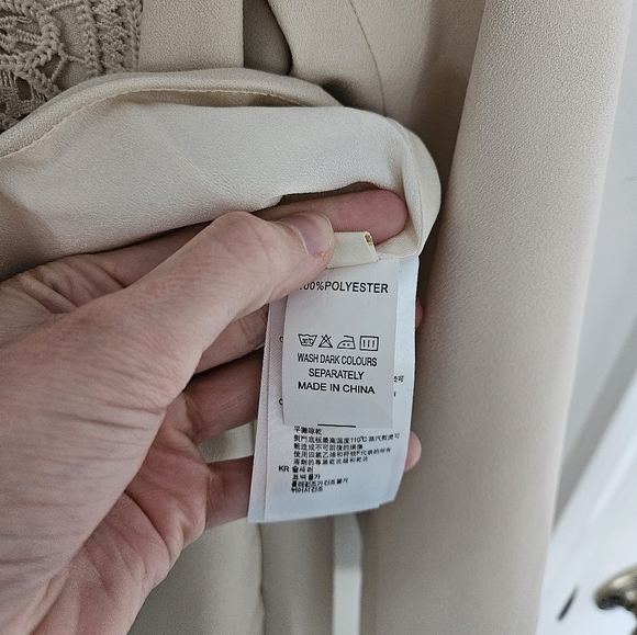 Self-Portrait Beige Tailored Crepe Lace Detail Midi Dress US Size 6 - Picture 8 of 15